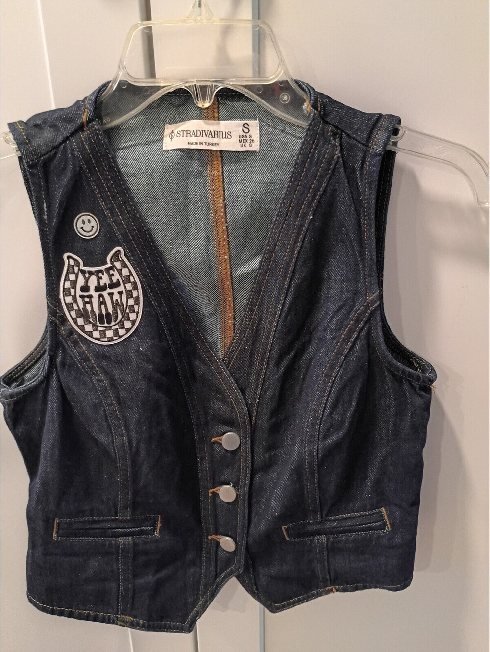 Stradivarius Denim Vest with Decorative Patches, Size S